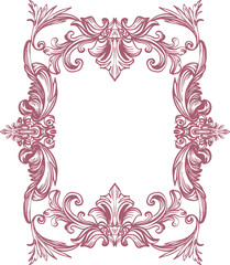 Botanical line illustration (frame) in toile de jouy style on transparent background. Digital contour illustration in vintage style for branding, advertising, wedding design.