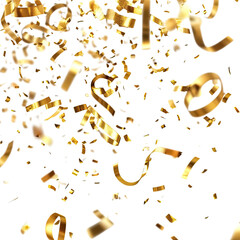 Gold confetti falling on a Transparent background,