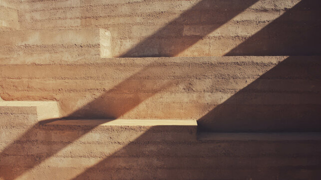 Abstract texture of rammed earth clay wall with distinct lines and patterns for architectural design