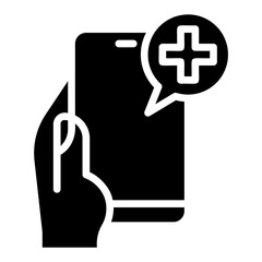 Telemedicine app. This is a vector single icon with a solid style. It is suitable for any purpose, such as website design, mobile app design, logo design, etc.