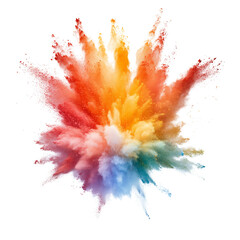 Vibrant colorful holi rainbow colored powder explosion cloud burst isolated on transparent background