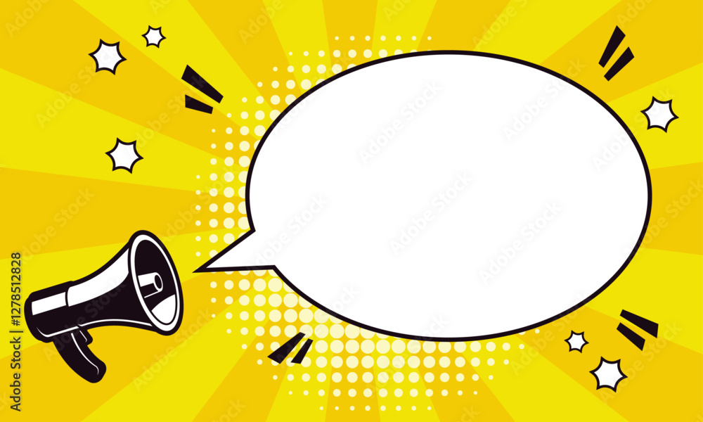 Aufkleber empty or blank white comic speech bubble or speech ballon with megaphone in trendy retro pop art sty