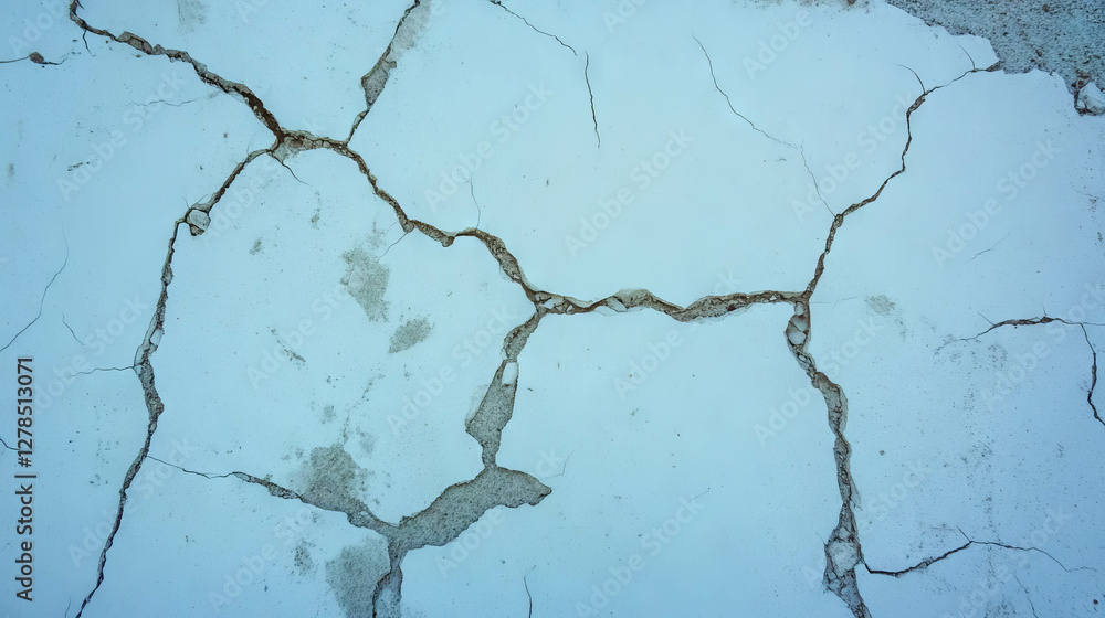 Aufkleber Cracked white stucco surface texture with weathered patterns for background and design