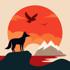 Vector illustration of a fox standing on a rock