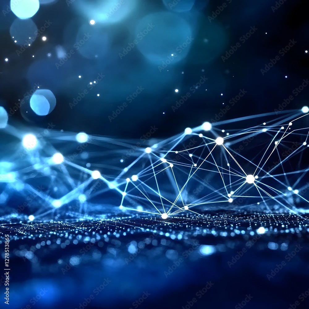 Poster dynamic blue network patterns illustrating connectivity digital space abstract art technology aerial