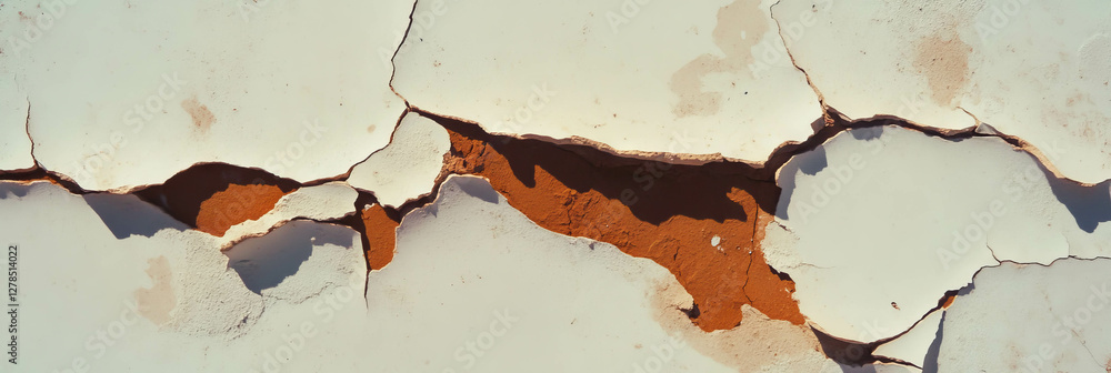 Aufkleber Texture of rough beige plaster with deep cracks for design and background use
