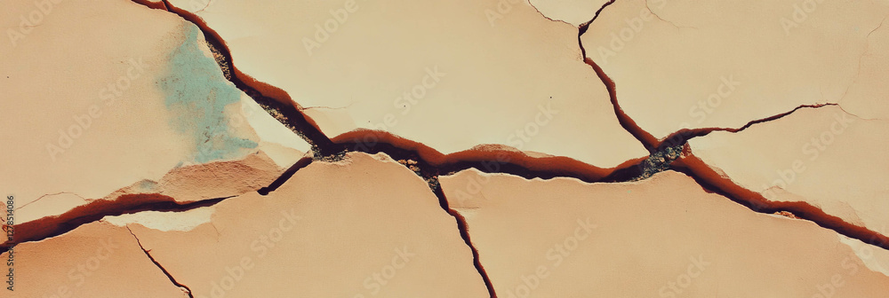 Aufkleber Abstract texture of rough beige plaster with deep cracks for design background