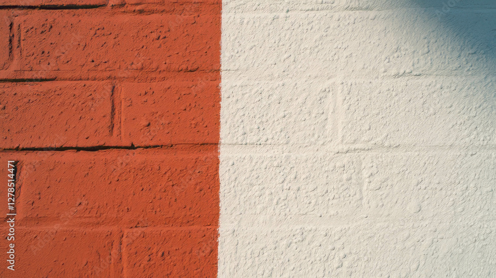 Poster contrast of red and white painted brick wall texture for design and background use