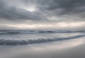 Obraz premium A Moment of Ocean Serenity: Serene Beach with Cloudy Sky and Gentle Waves