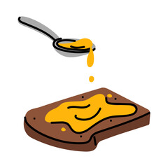 Slices of bread with honey. loaf on which honey is poured from a spoon creates feeling of comfort and warmth. Perfect for breakfast or healthy snack, showcasing natural, organic ingredients