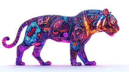 Fototapeta premium Mesmerizing Psychedelic Tiger Vibrant Digital Art with Fluid Fractal Patterns