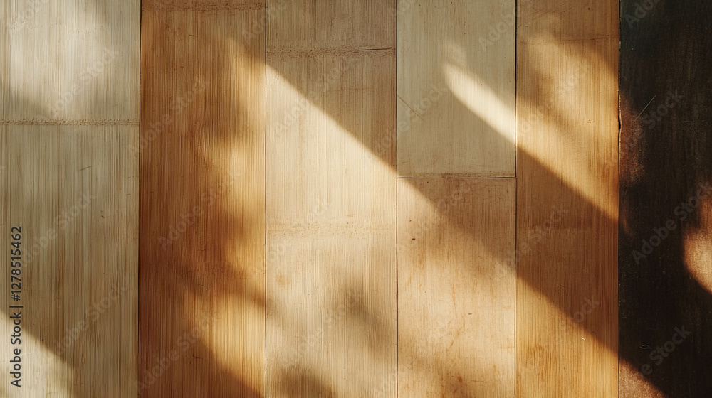 Aufkleber natural bamboo surface with varied rough texture and sunlight patterns