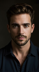 Fototapeta premium Handsome Brunette Man with Light Brown Eyes – Male Model Portrait