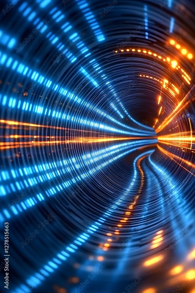 Poster futuristic abstract business environment with glowing lines digital tunnel technology concept dynami