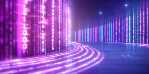 Fototapeta premium Dynamic visualization of julia programming in a futuristic digital space neon lights 3d illustration technology abstract design