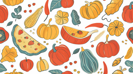 seamless pattern with thanksgiving autumn line art fall seamless pattern