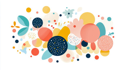 Celebration of spring with abstract floral elements and colorful shapes, print for seasonal decoration or invitation card