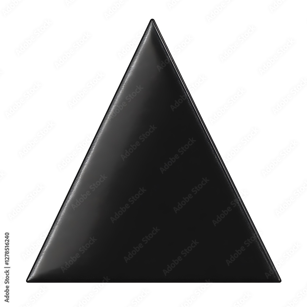 Poster shiny black triangle geometric shape on white background with sharp edges and reflections