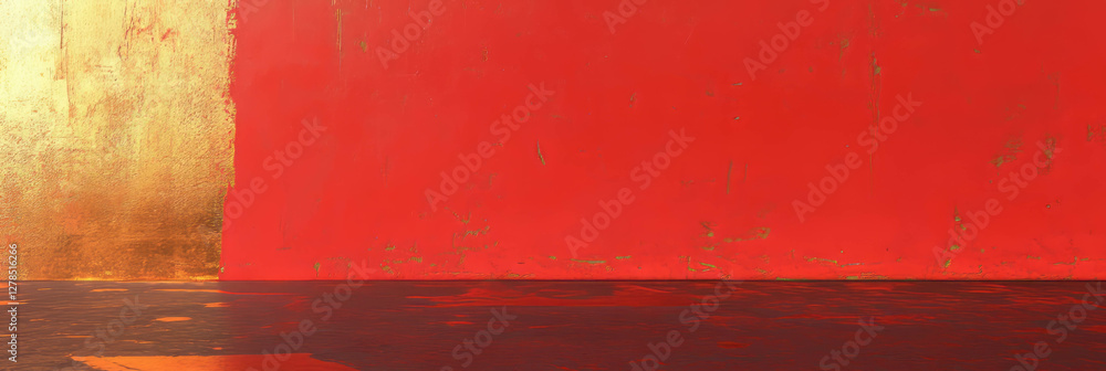 Poster Vibrant ruby and gold wall texture with luxurious color combination for design projects