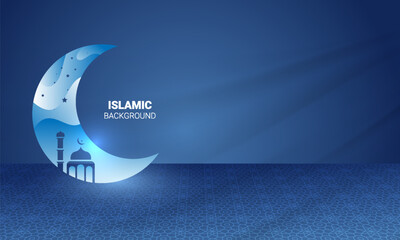 Islamic decoration background with crescent moon creative style. Abstract luxury islamic elements background
