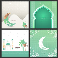 Collection of  islamic background Ramadan Mubarak colorful designs. Greeting cards design