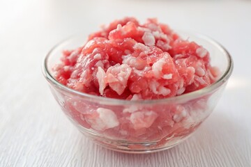 Fresh minced pork, fresh Ground pork on white background