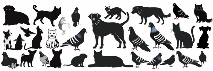 Obraz premium Silhouettes of a horse animal with a group of cute pets on a white background