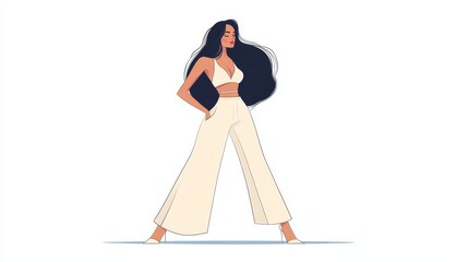 Fototapeta premium Stylish Woman in White Outfit Posing Confidently on White Background