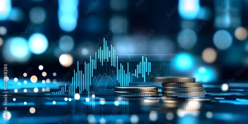 Poster financial growth analysis digital workspace business environment front view data visualization
