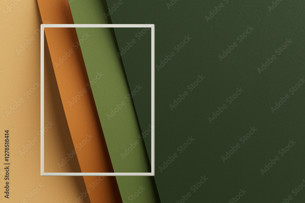 Leinwandbilder Stack of Color Paper or Fabric Texture Diagonal Abstract Presentation Background with Empty Photo Frame for Banner or Your Design. 3d Rendering