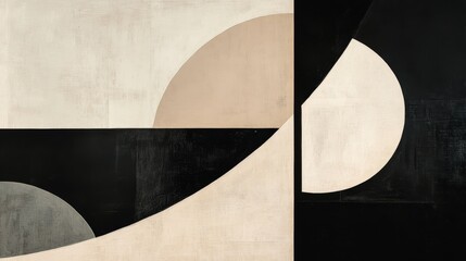 Abstract Geometric Art with Curves and Shapes in Monochrome Colors