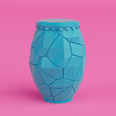 Blue Traditional African Drum in Duotone Style. 3d Rendering