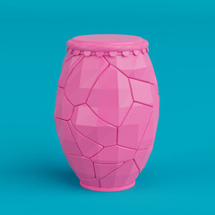 Pink Traditional African Drum in Duotone Style. 3d Rendering