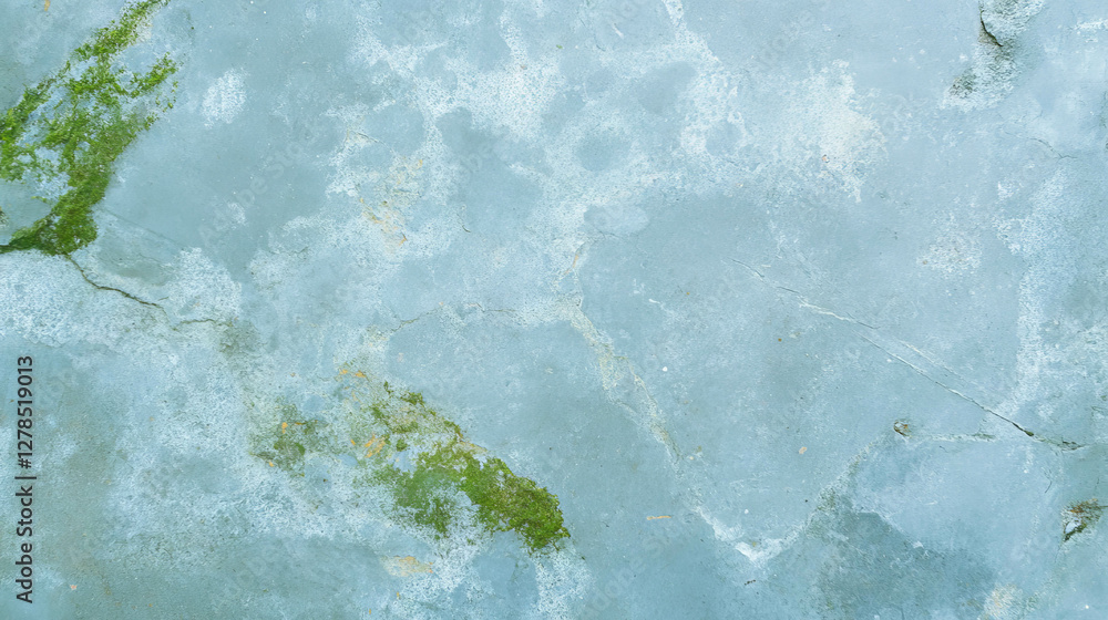 Poster weathered stone surface with green moss textured background for design