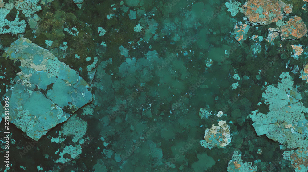Poster Weathered stone texture with moss and natural patterns for design and background