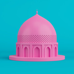 Pink Islamic Mosque and Minaret Building Model Icon in Duotone Style. 3d Rendering