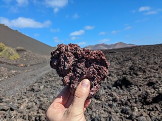 VOLCANIC ROCK formation on Lanzarote Island in Canary Islands, remnant of past eruptions shaping the barren lava landscape