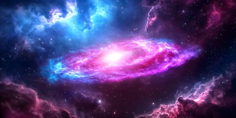 Fototapeta premium Colorful cosmic galaxy nebula in starlit space abstract art deep universe environment wide angle view