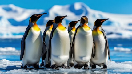 Obraz premium Emperor penguin colony in the icy wilderness, huddling together for warmth, extreme Antarctic weather, strong sense of survival
