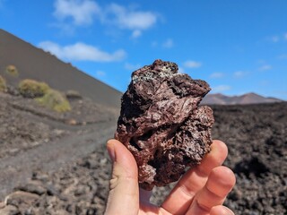 VOLCANIC ROCK formation on Lanzarote Island in Canary Islands, remnant of past eruptions shaping the barren lava landscape