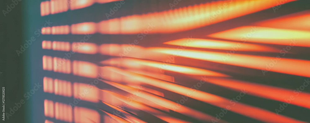Poster Abstract texture of sharp angled ribs reflecting vivid light on metal surface