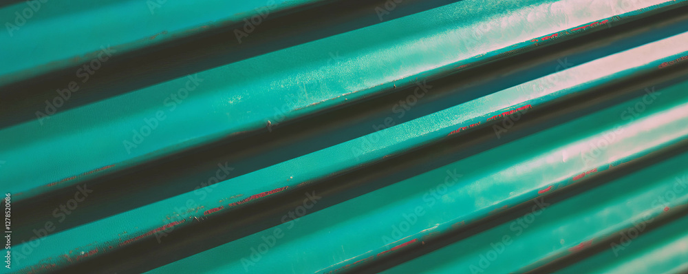 Poster abstract green metal surface with sharp horizontal ribs for industrial design and backgrounds