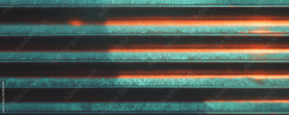 Poster abstract metallic surface with sharp horizontal ribs and bright highlights for industrial design