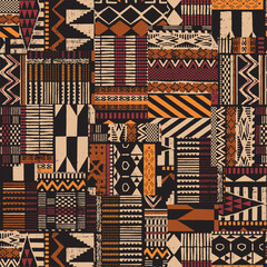 Traditional ethnic African fabric patchwork wallpaper abstract vector seamless pattern for fabric shirt carpet card cloth tablecloth pillow rug
