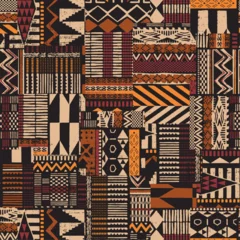 Fototapeten Traditional ethnic African fabric patchwork wallpaper abstract vector seamless pattern for fabric shirt carpet card cloth tablecloth pillow rug © PrintingSociety
