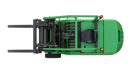Aerial Perspective of Green Forklift Machine on Black Background for Industrial Use