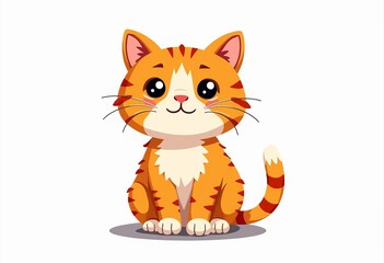 Obraz premium Cute Cartoon Cat in Flat 2D Style: Ideal for T-shirt Designs, App Icons, and Social Media Posts. A charming and versatile feline graphic!
