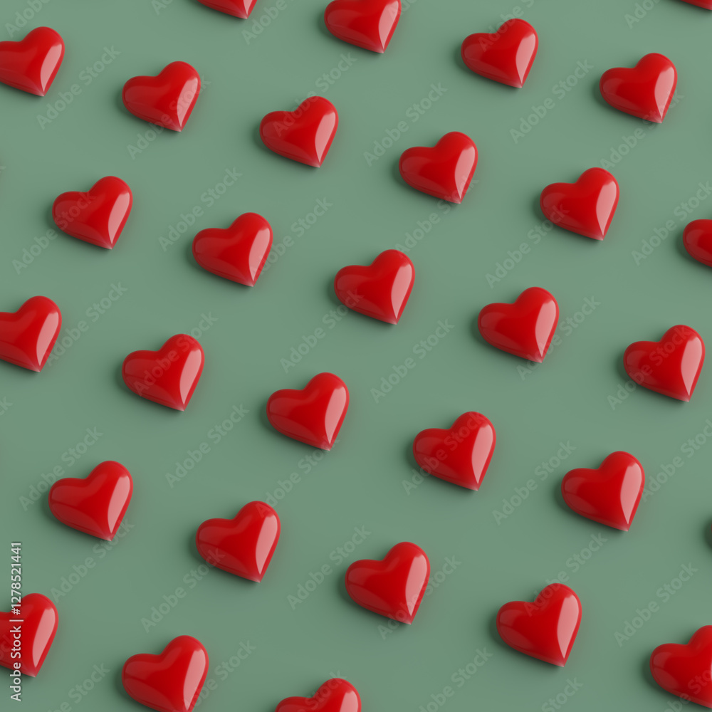 Aufkleber Rows of Red Heart. 3d Rendering