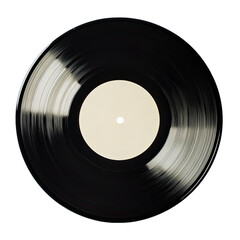 Vinyl record with white label isolated on transparent background,