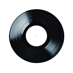 Vinyl record with white label isolated on transparent background,
